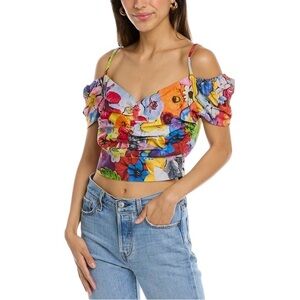 Walter Baker Kinsley Tropical Garden Cold Shoulder Crop Blouse Top Multi Women S